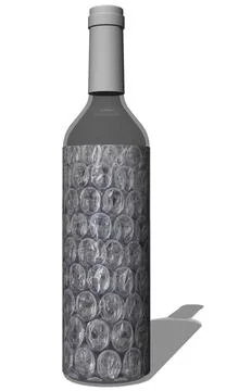 Bubble wrap wine bottle with bubbles Stock Illustration