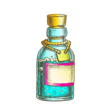 Bubbled Potion Elixir Bottle Color Vector Stock Illustration