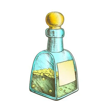 Bubbled Potion Liquid Bottle Color Vector Stock Illustration