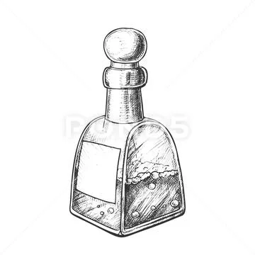 Bubbled Potion Liquid Bottle Monochrome Vector Stock Illustration