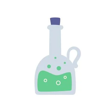 Bubbled potion magic elixir bottle, cartoon style. Glass bottle with poison.. Stock Illustration