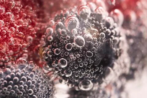 Bubbles and fruit under water Stock Photos
