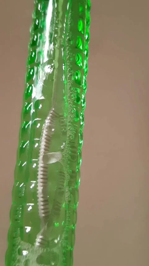 Bubbles and Liquid Level Moving Down Inside Green Transparent Tube Stock Footage 342984741