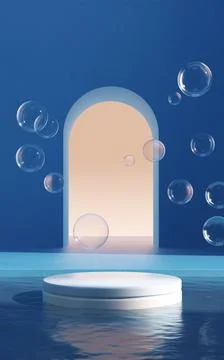 Bubbles and stage in the room, 3d rendering. Stock Illustration