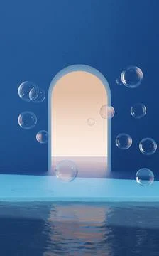 Bubbles and water in the empty room. 3d rendering. Stock Illustration