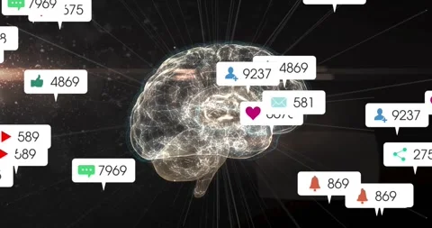 Bubbles appearing from left edge and drifting to 3D brain hologram, showing Stock Footage 321783415