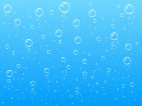 Bubbles on blue backdrop. Floating bubbles with reflection. Deep ocean or sea Stock-Illustration