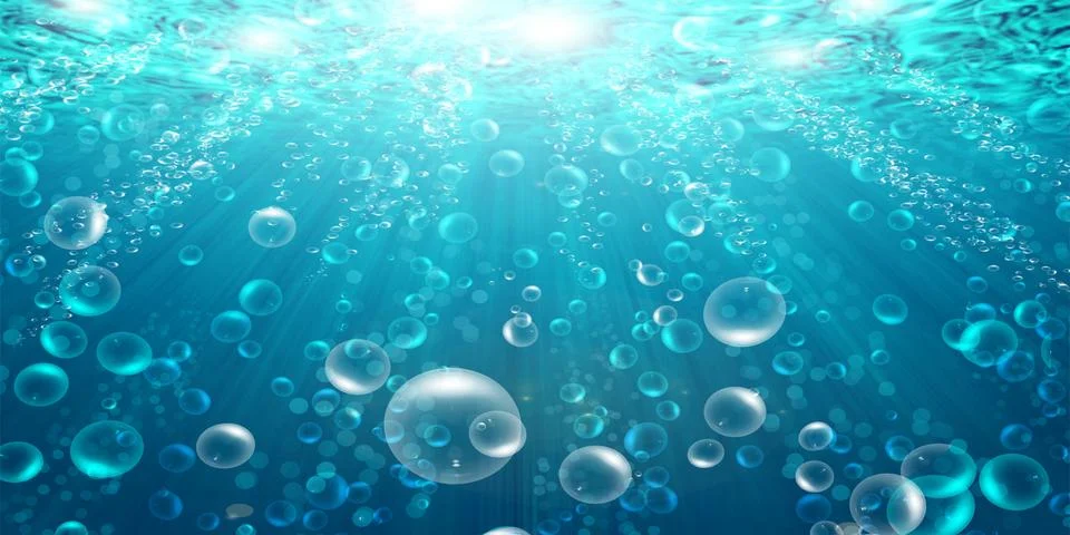Bubbles in the blue water Stock Photos