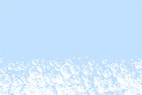 Bubbles border background, bath soap suds with bunch of foam spheres in many Stock Illustration