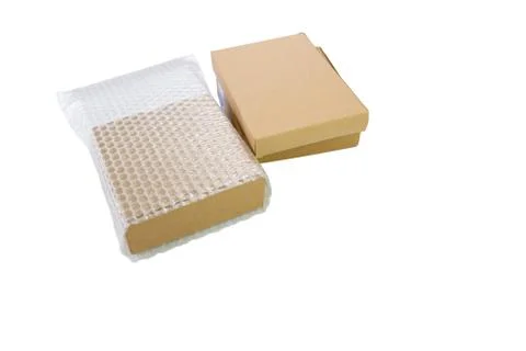 Bubbles covering the box by bubble wrap for protection product Stock Photos