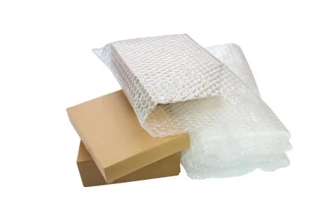Bubbles covering the box by bubble wrap for protection product cracked 스톡 사진