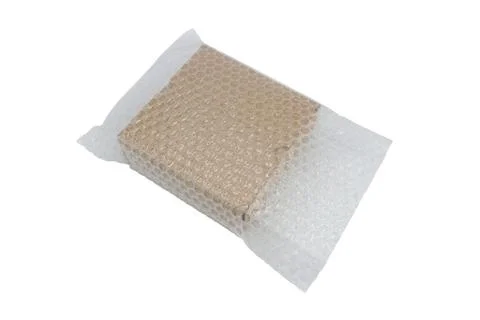 Bubbles covering the box by bubble wrap for protection product 스톡 사진