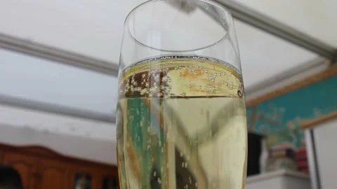 Bubbles in a cup of champagne Stock Footage 237526895