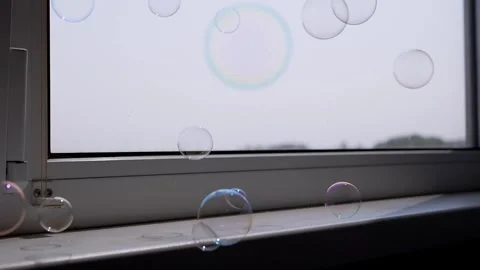 Bubbles Falling and Bursting on Window Sill Stock Footage 317561368