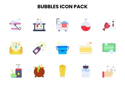 Bubbles Flat Collection Icons Pack Stock Illustration