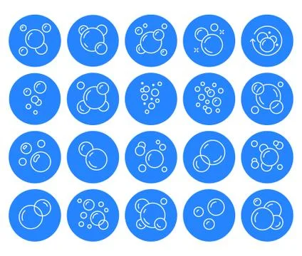 Bubbles flat line icons set. Soap foam, fizzy drink, oxygen bubble pictogram Stock Illustration