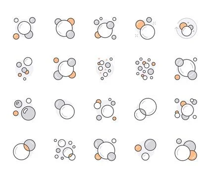 Bubbles flat line icons set. Soap foam, fizzy drink, oxygen bubble, soapy Illustrazione stock