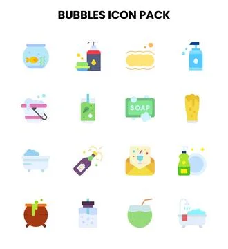 Bubbles Flat Set Icons Pack Stock Illustration