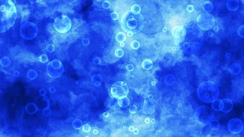 Bubbles float on a blue gradient background with reflected light. Stock Illustration