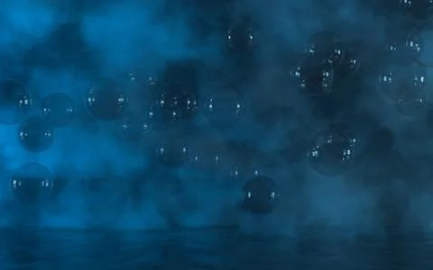 Bubbles float with fog background, 3d rendering. Stock Illustration