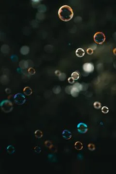 Bubbles floating in the air, colourful liquid bubble Stock Photos