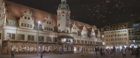 Bubbles floating in front of Clock tower (Altes Rathaus) Leipzig, Germany Stock Footage 170848433