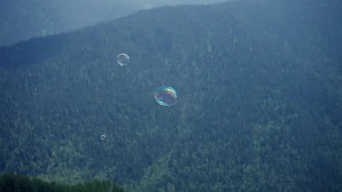 Bubbles Floating Over Mountain Forest Stock Footage 280050793