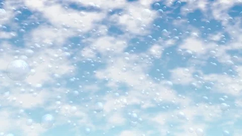 Bubbles floating in sky with clouds, ethereal and peaceful motion footage. Stock Footage 333616974