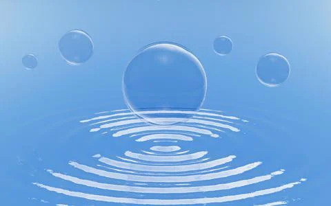 Bubbles floating on the water, water background, 3d rendering. Stock Illustration