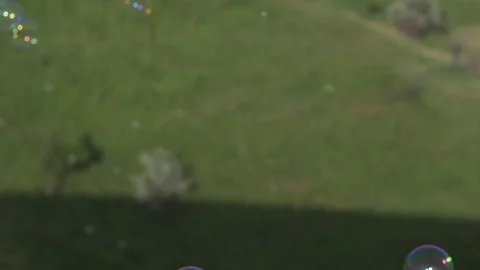 Bubbles fly over the ground and green grass. Nature reserve. Eco-friendly 動画素材 103839075