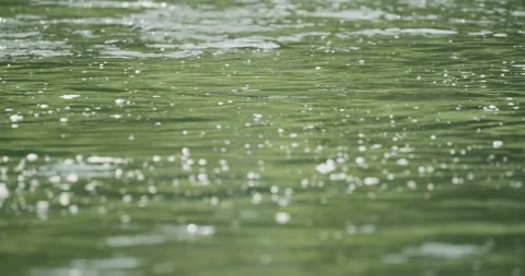 Bubbles form on the surface of a green, flowing river Video stock 259891213