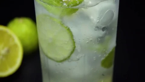Bubbles in a glass of water slow motion Stock Footage 72946256