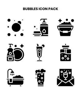 Bubbles Glyph Bundle Icons Pack Illustrazione stock