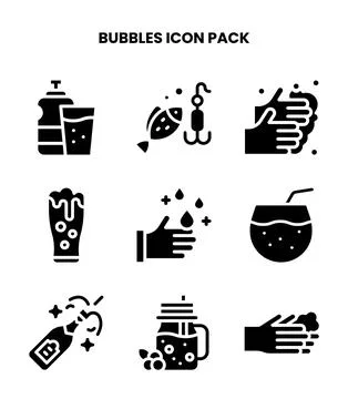 Bubbles Glyph Icons Pack Stock Illustration
