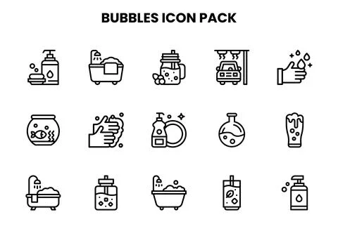 Bubbles Line Set Icons Pack Stock Illustration