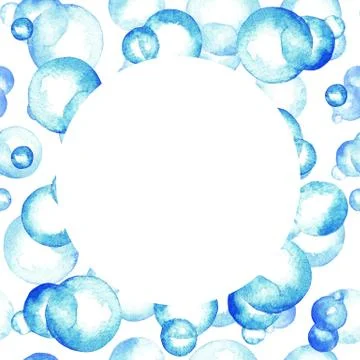 Bubbles, pattern, frame, watercolor Stock Illustration