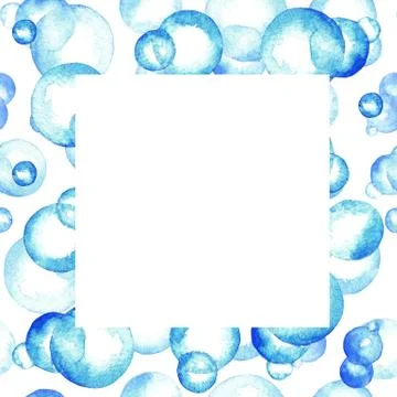 Bubbles, pattern, square frame, watercolor Stock Illustration
