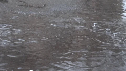 Bubbles in a puddle in the pouring rain Stock Footage 129793138