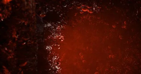 Bubbles rising in a dark lava flow illuminated by bright red light Stock Illustration