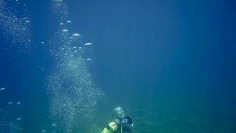 Bubbles rising over scuba divers Video stock 241086784