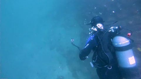 Bubbles from the Scuba Diver Stock Footage 129115299