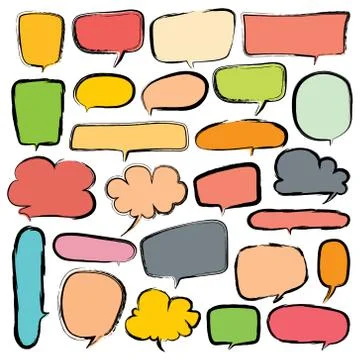 Bubbles Set Doodle Style Comic Balloon, Cloud Shaped Design Elements. Vector  イラスト素材