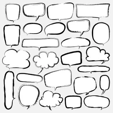 Bubbles Set Doodle Style Comic Balloon, Cloud Shaped Design Elements. Vector  イラスト素材
