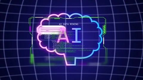 Bubbles sliding in causing AI brain glowing, code flowing and HUD flashing, Stock Footage 334337683