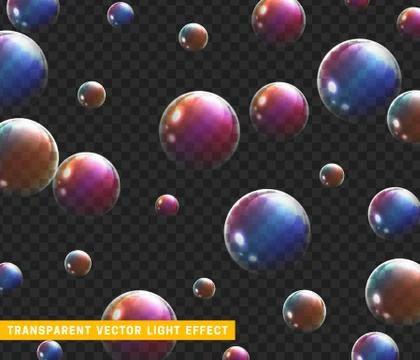 Bubbles soap realistic set isolated with transparent background vector illust Stock Illustration