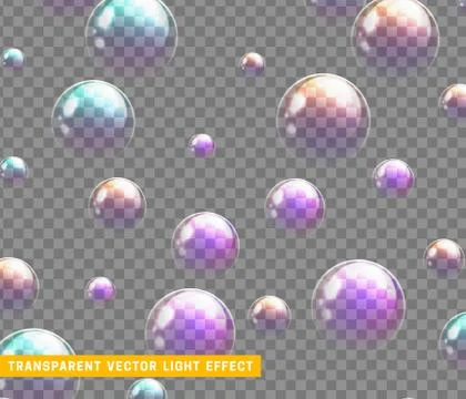 Bubbles soap realistic set isolated with transparent background vector illust Stock Illustration