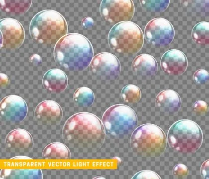 Bubbles soap realistic set isolated with transparent background vector illust Stock Illustration