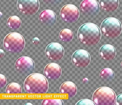 Bubbles soap realistic set isolated with transparent background vector illust Stock Illustration