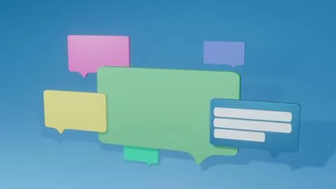 Bubbles of text chat, different sizes and colors on blue background Stock Illustration