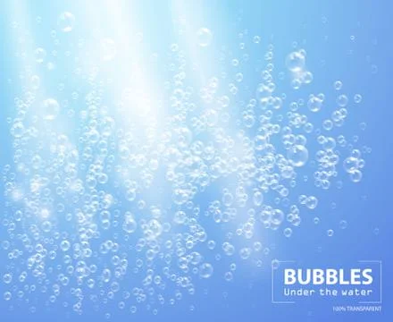 Bubbles under water vector illustration on blue background with sunbeams Stock Illustration